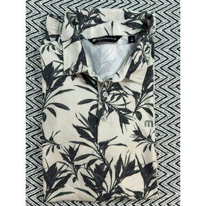TravisMathew PGA Midwest Floral Polo Shirt L Beige/Black Peru Travis Mathew